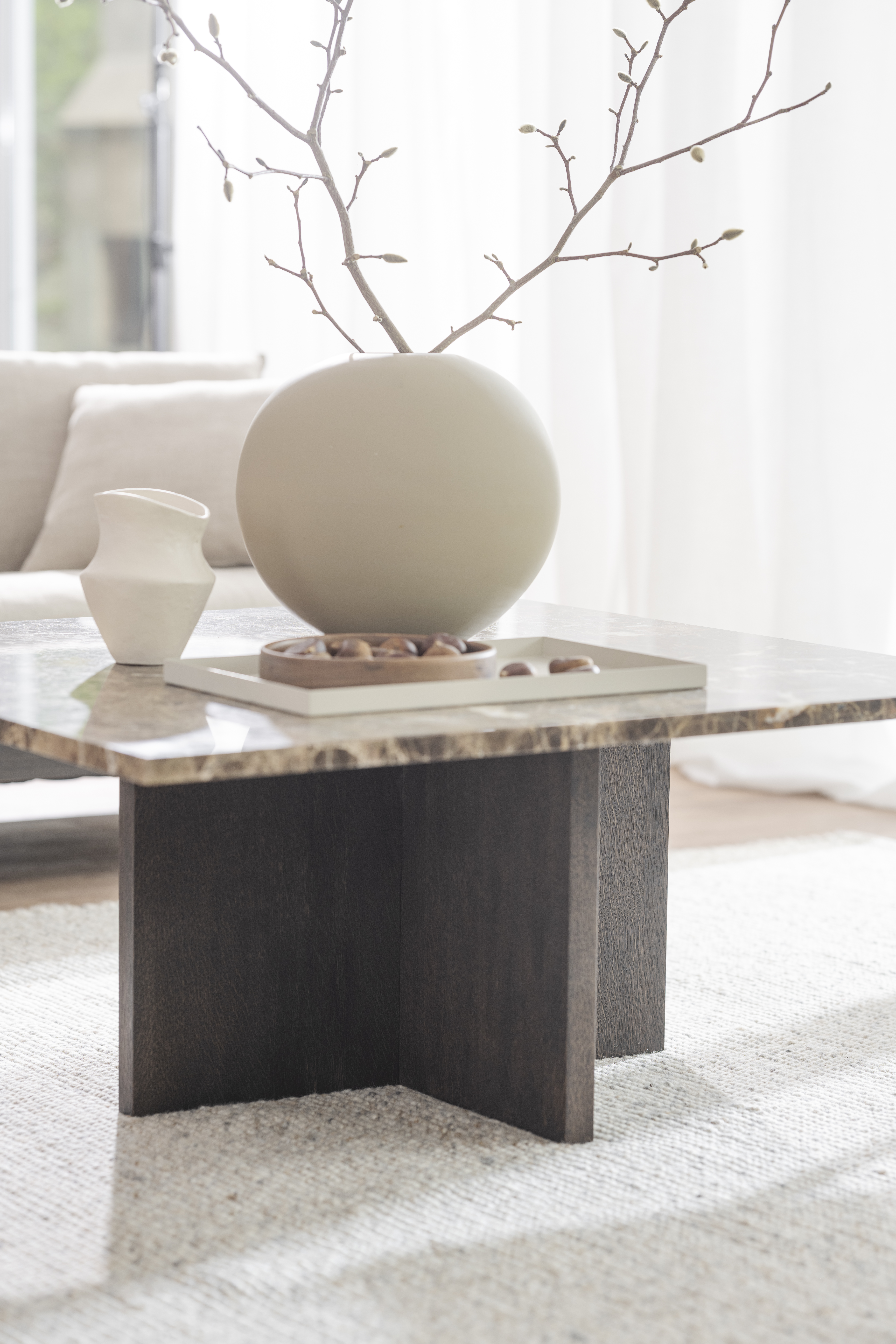 Rowico Home Brooksville Couchtisch Braun Marmor/Eiche Ø90