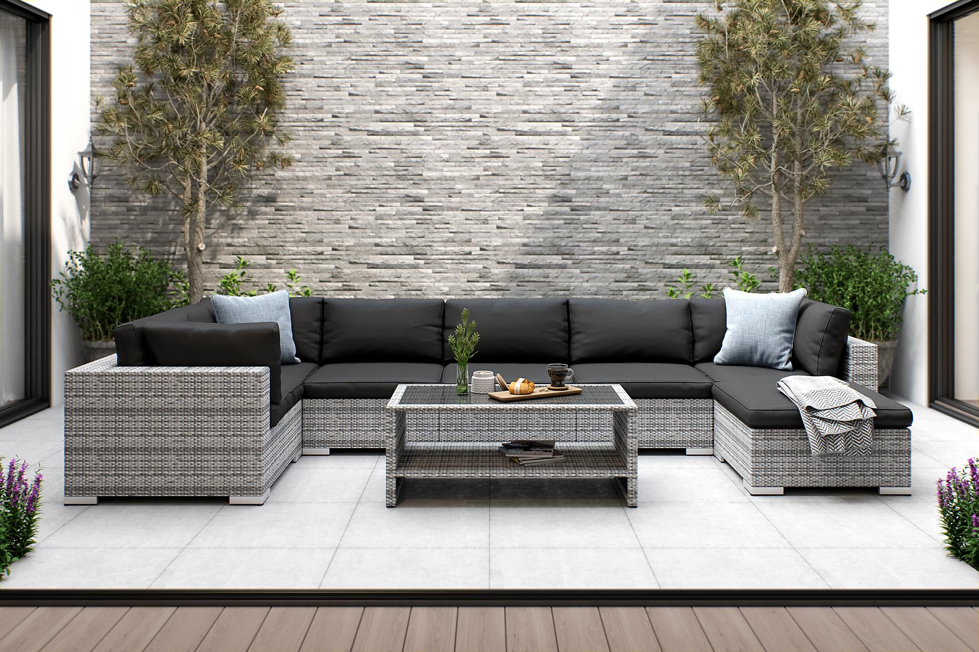 Nordic Outdoor - Bora 7-sits Loungesoffa inkl Divan/Bord m Hylla Grå