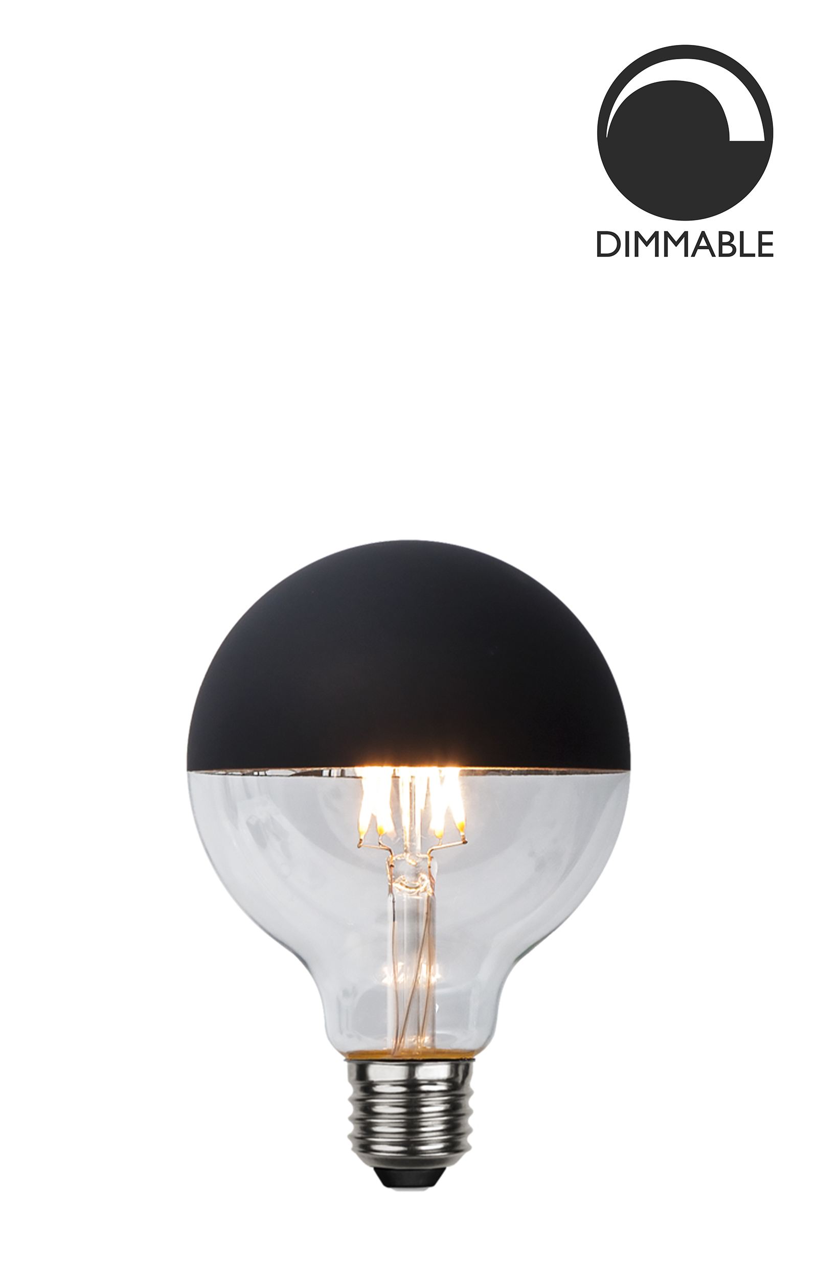 Ljuskälla LED Glob E27 2,8W Toppförspeglad Svart 95mm