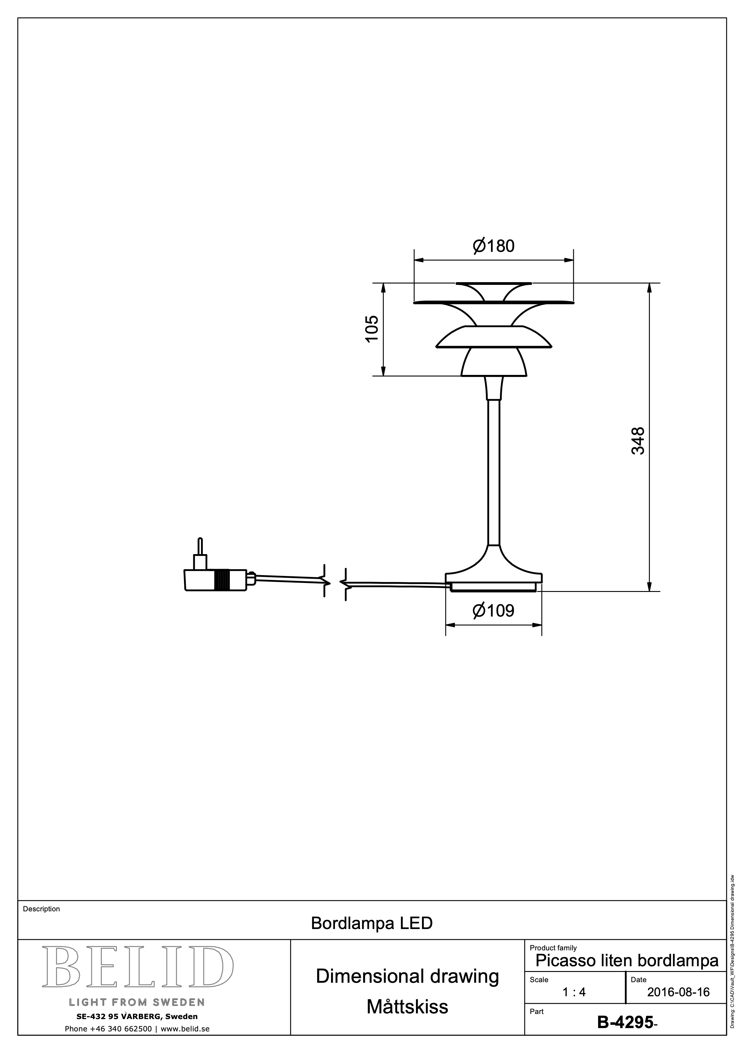 Belid Picasso Bordlampe Isblå 35cm