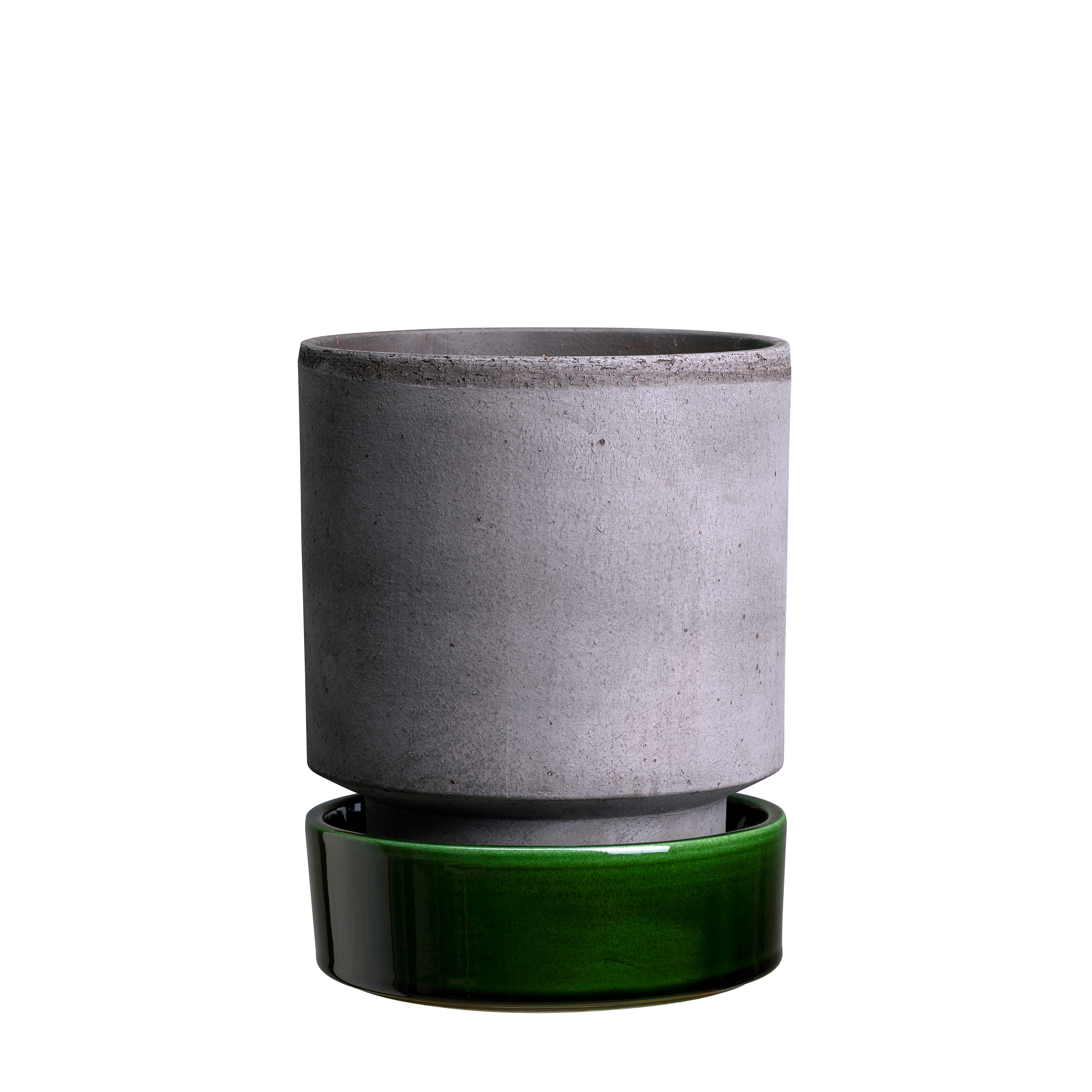 Hoff Kruka med fat Raw Grey/Glazed Emerald Green Ø18