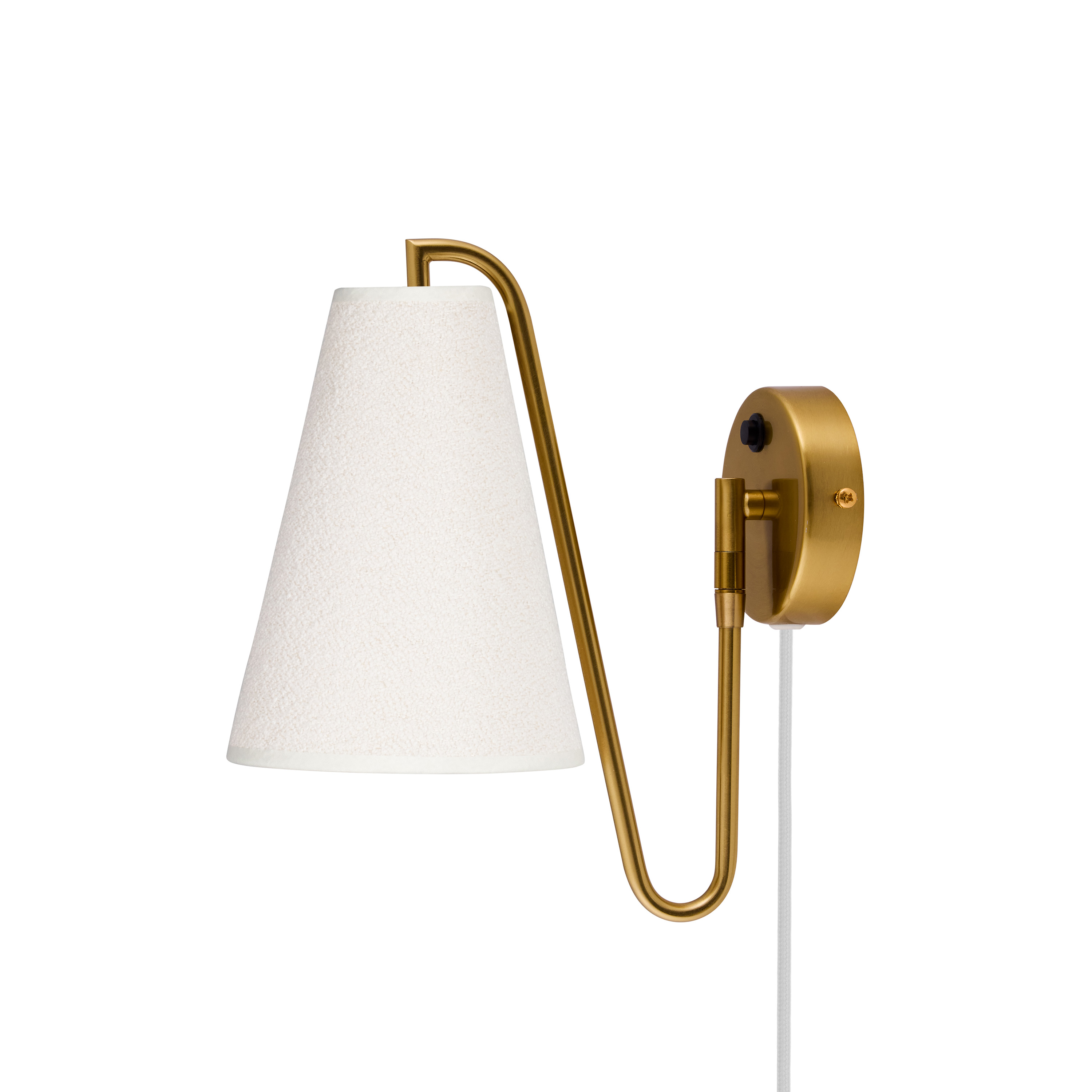 Lou Wandleuchte Bouclé Weiß/Gebürstetes Messing